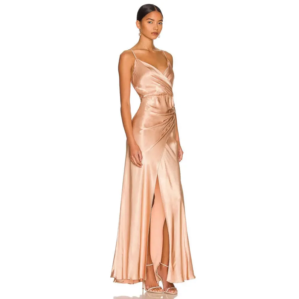 Shona Joy La Lune Cross Draped Maxi satin Dress desert rose SZ 4 NWT $360 msrp - Picture 2 of 8